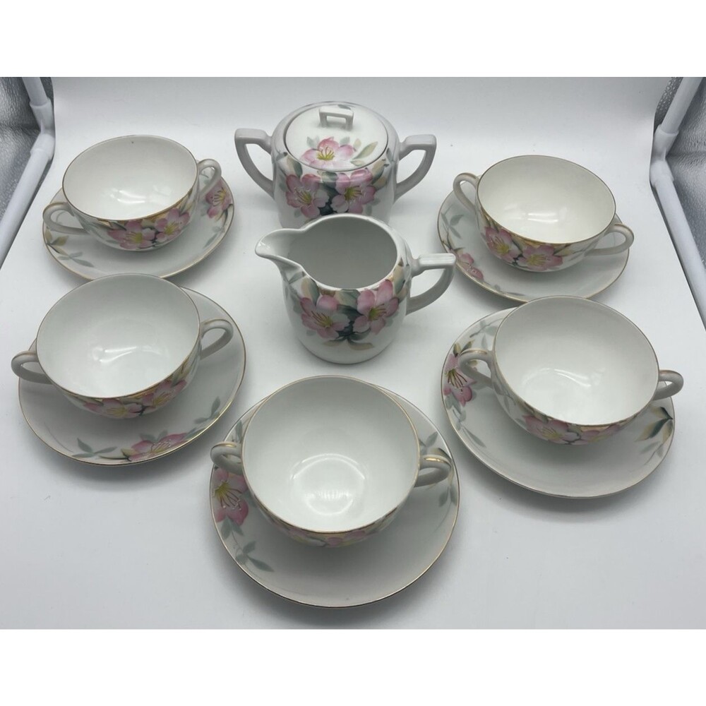 Noritake Porcelain Floral Cup & Saucer Set with Sugar Bowl & Creamer, 19322